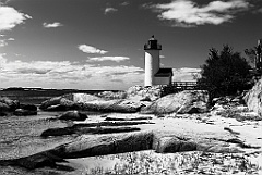 Rocky Shoreline By Annisquam Harbor Lighthouse-BW